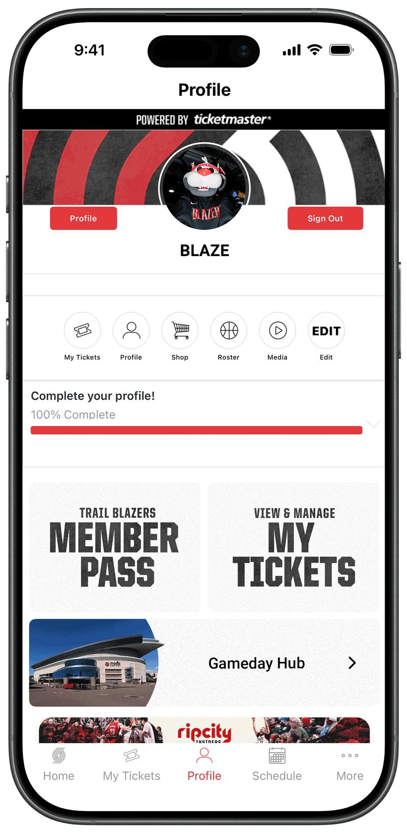 Open the Trail Blazers app and tap the “Profile” button at the bottom of the screen